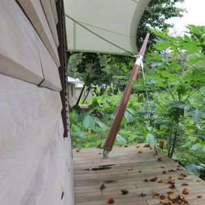 Inside the canvas of a cabin